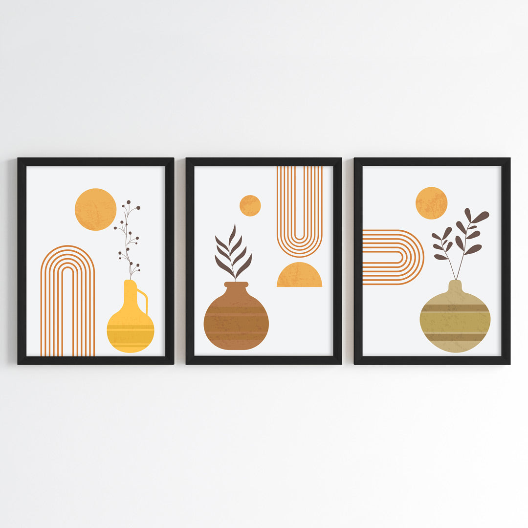 Geometric Botanical Vases Wall Art (Framed Set of 3)