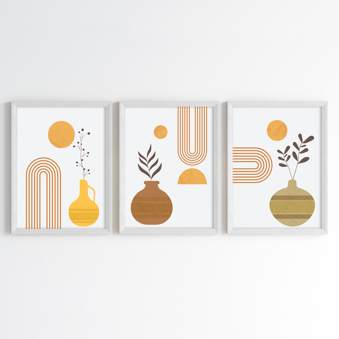 Geometric Botanical Vases Wall Art (Framed Set of 3)