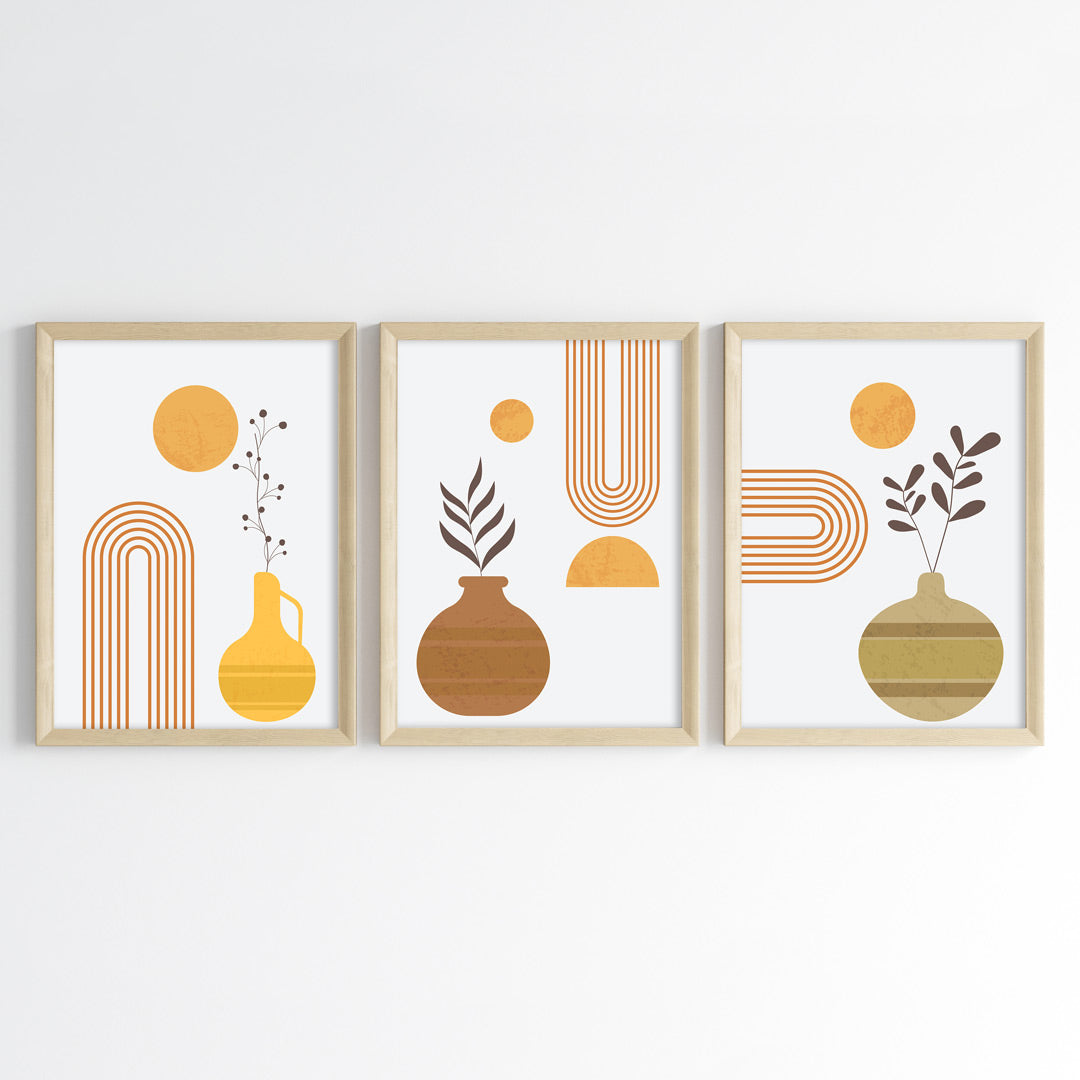 Geometric Botanical Vases Wall Art (Framed Set of 3)