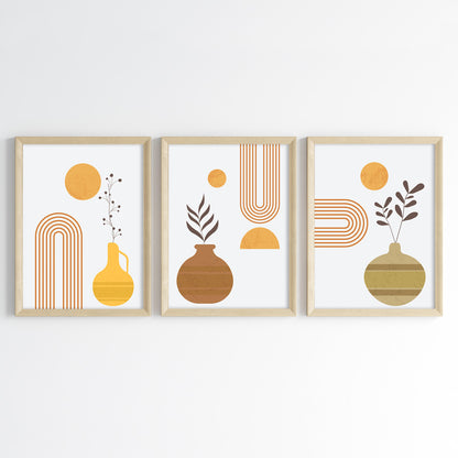 Geometric Botanical Vases Wall Art (Framed Set of 3)
