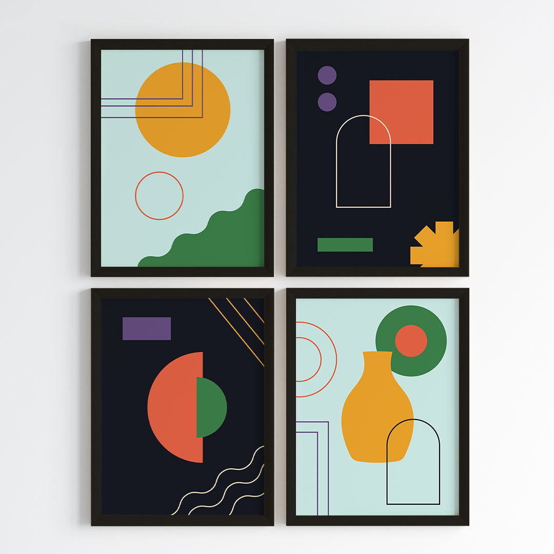 Geometric Contrast Wall Art (Framed Set of 4)