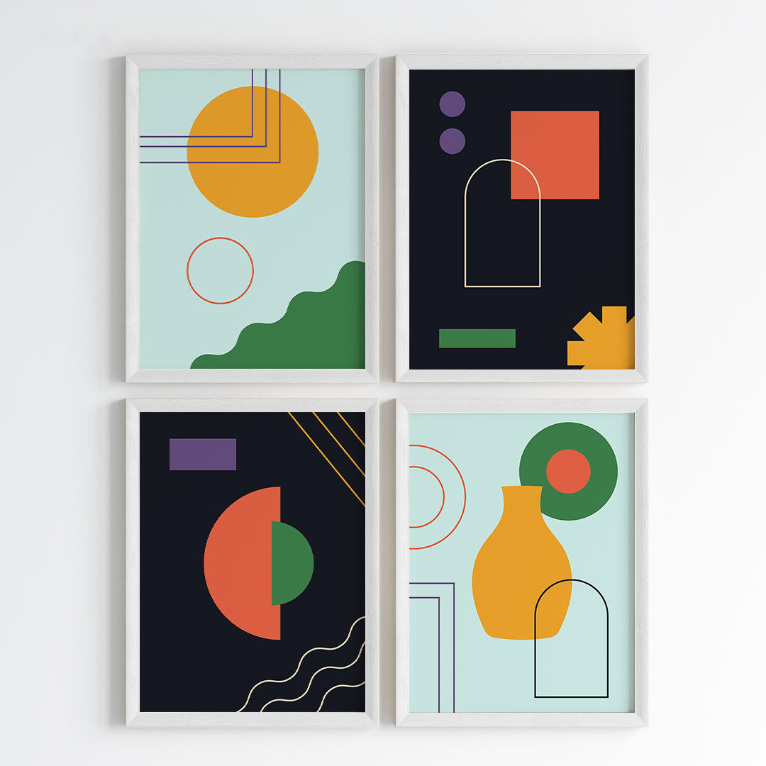 Geometric Contrast Wall Art (Framed Set of 4)