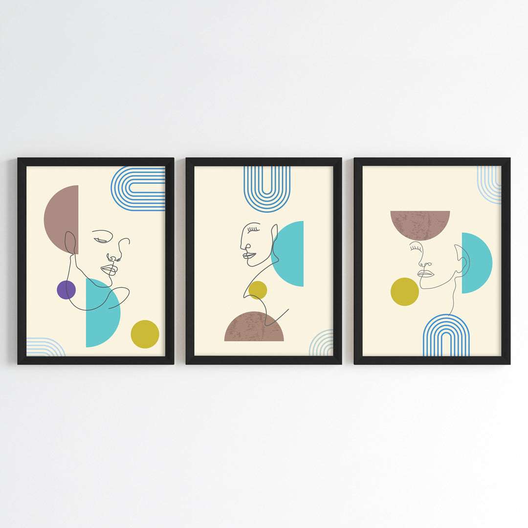 Geometric Face Wall Art (Framed Set of 3)