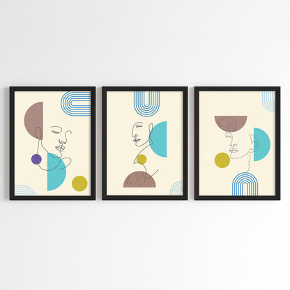 Geometric Face Wall Art (Framed Set of 3)