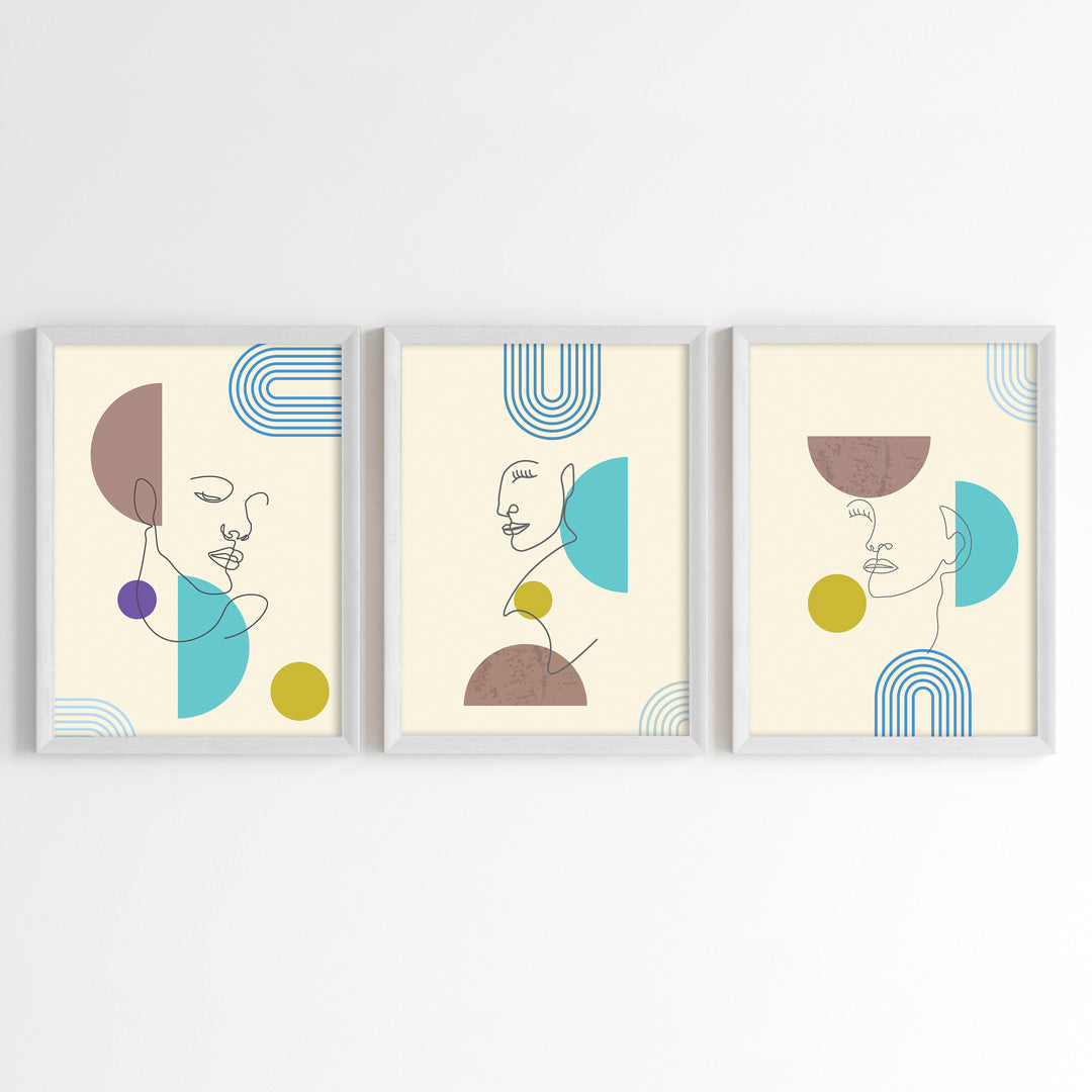 Geometric Face Wall Art (Framed Set of 3)