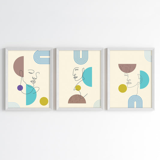 Geometric Face Wall Art (Framed Set of 3)
