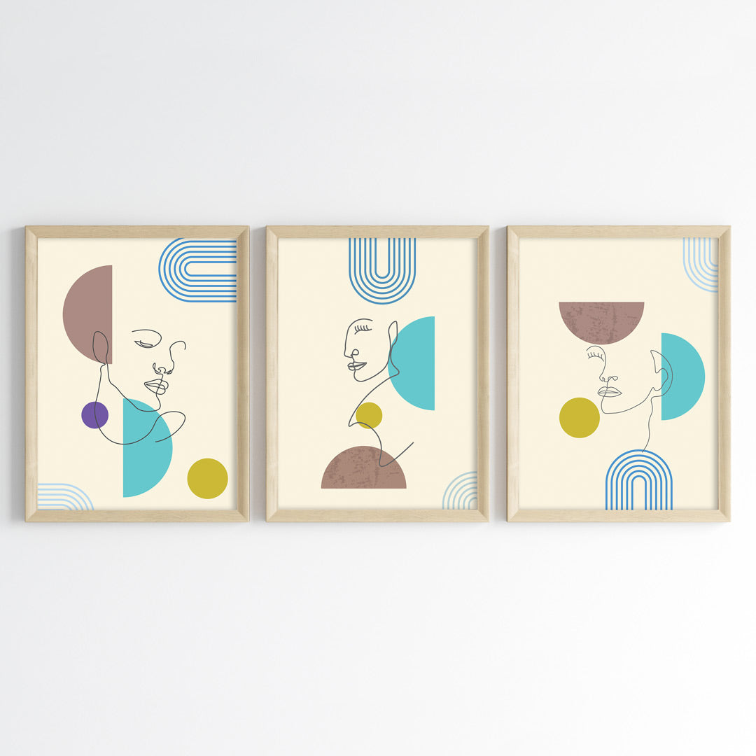Geometric Face Wall Art (Framed Set of 3)