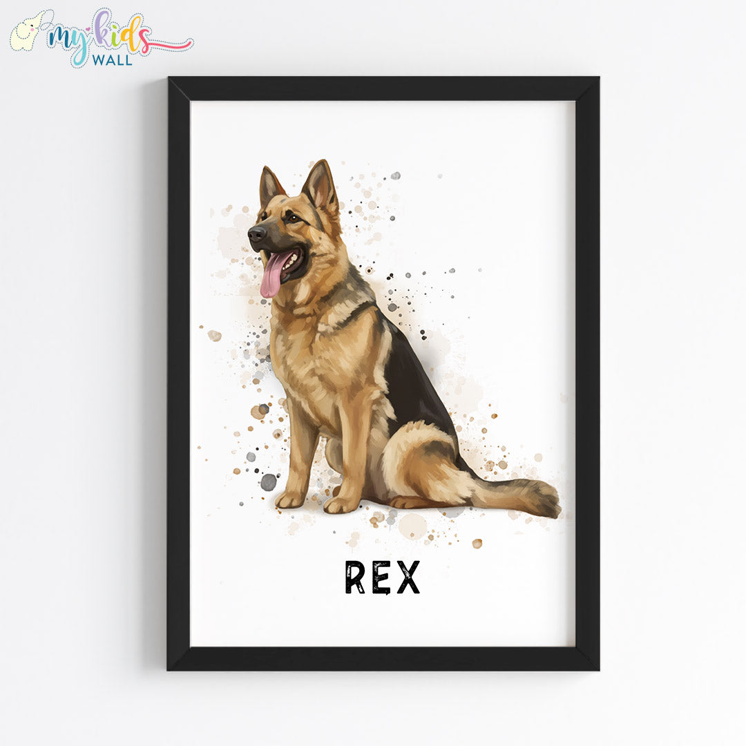 German Shepherd Personalised Wall Art Framed Black
