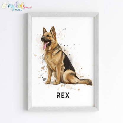 German Shepherd Personalised Wall Art Framed White