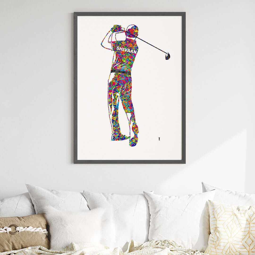 Inspirational golf player boy wall art black frame