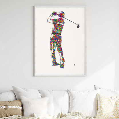 Inspirational golf player boy wall art white frame