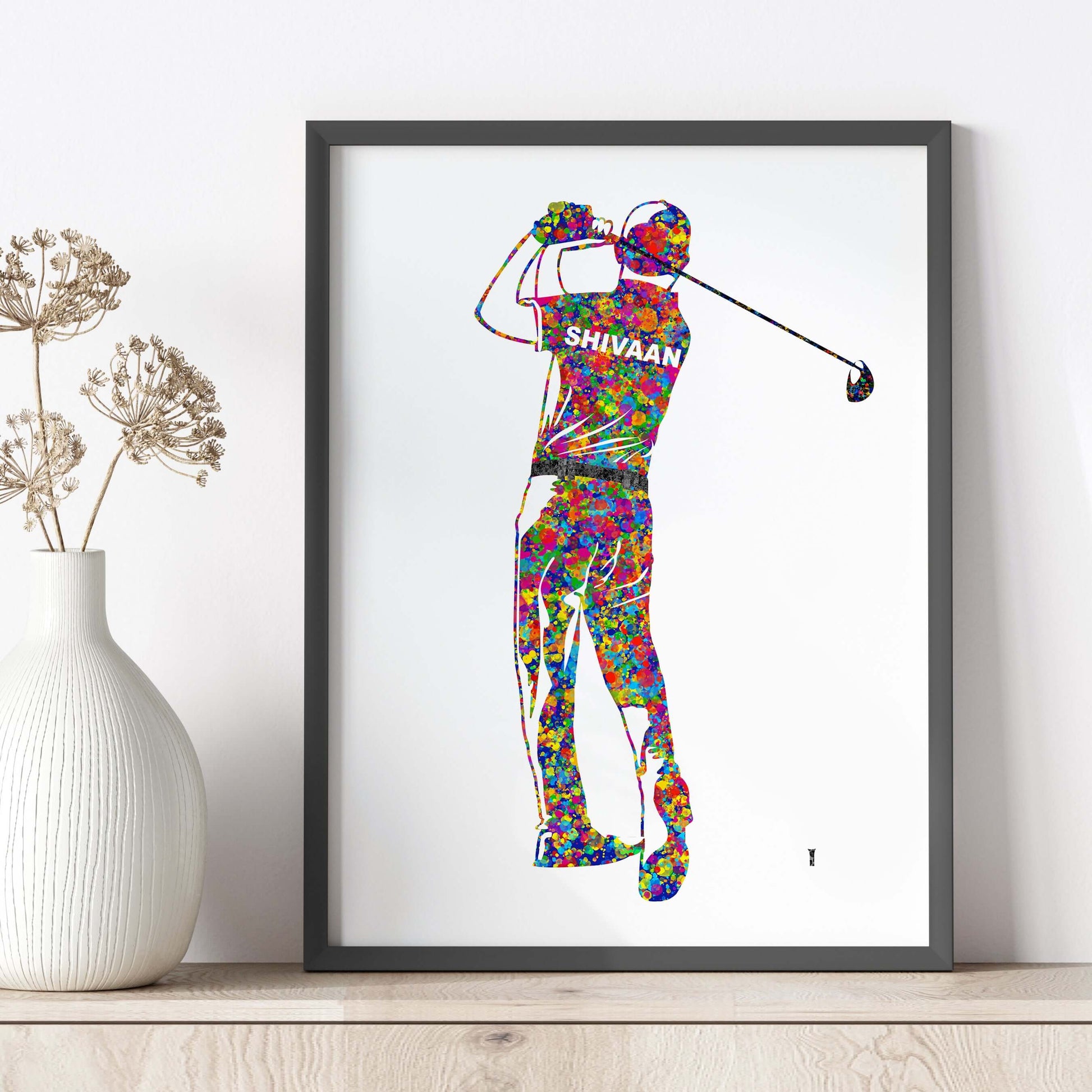 Inspirational golf player boy wall art black frame