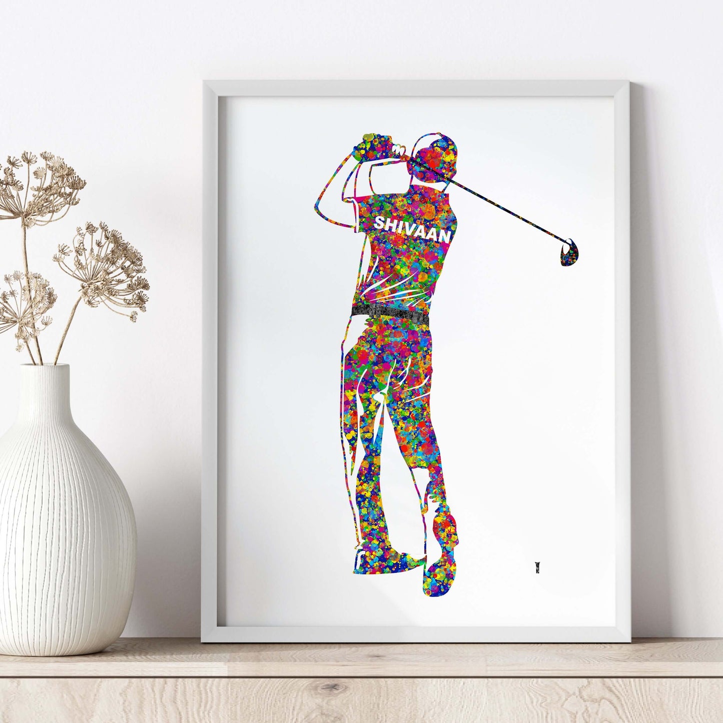 Inspirational golf player boy wall art white frame