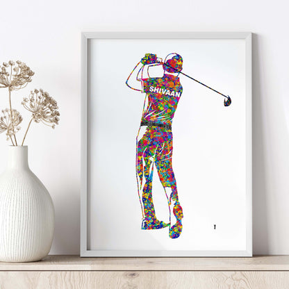 Inspirational golf player boy wall art white frame