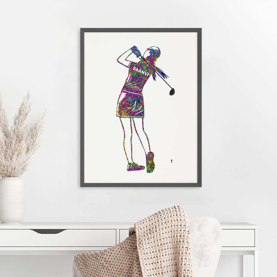 Inspirational golf player girl wall art black frame