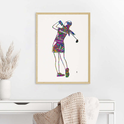 Inspirational golf player girl wall art wooden frame