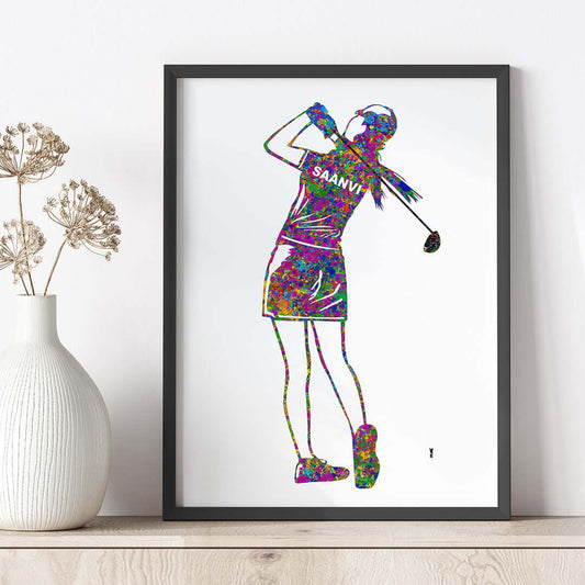 Inspirational golf player girl wall art black frame