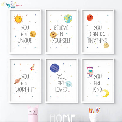 Inspirational Growth Mindset Affirmations set of 6 wall art white frame