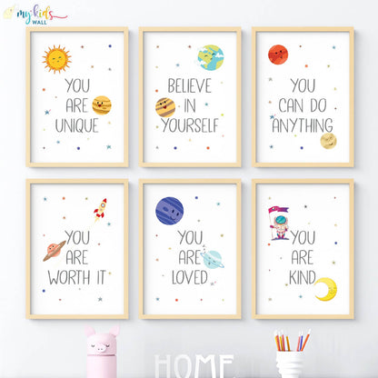 Inspirational Growth Mindset Affirmations set of 6 wall art wooden frame