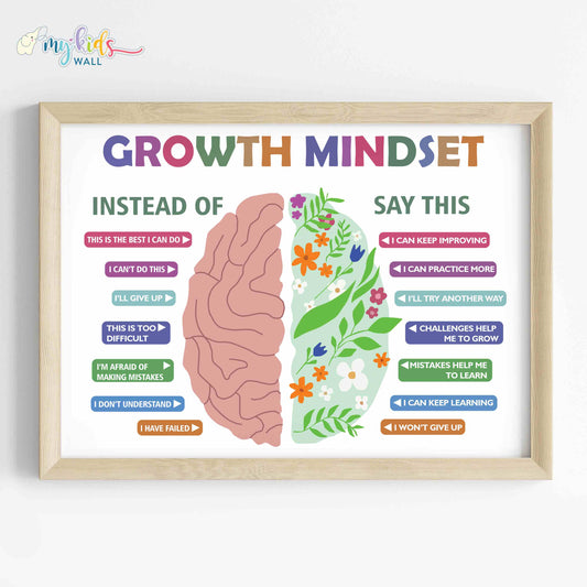 Growth Mindset Illustrative Motivational Wall Art (Framed) New