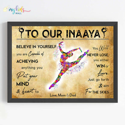 Motivational gymnastics girl wall art black frame