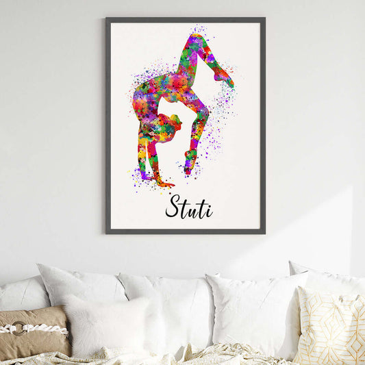 Inspirational gymnastic girl tumbling wall art black frame