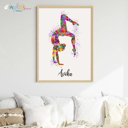 Gymnastics Girl Tumbling Personalised Wall Art Big Frame Wooden