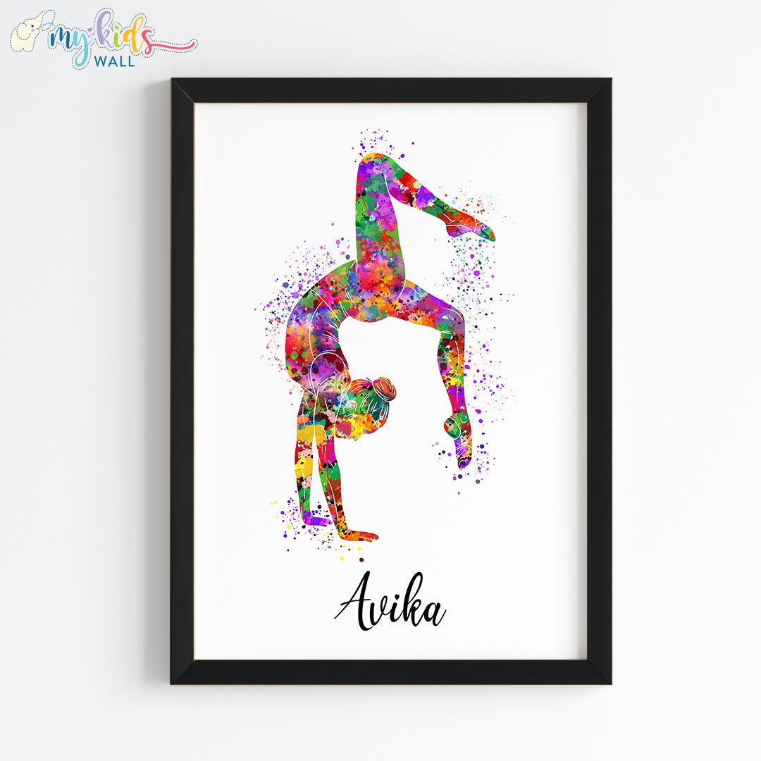 Gymnastics Girl Tumbling Personalised Wall Art Framed Black