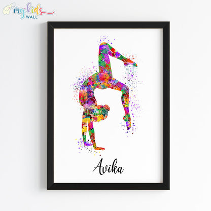Gymnastics Girl Tumbling Personalised Wall Art Framed Black