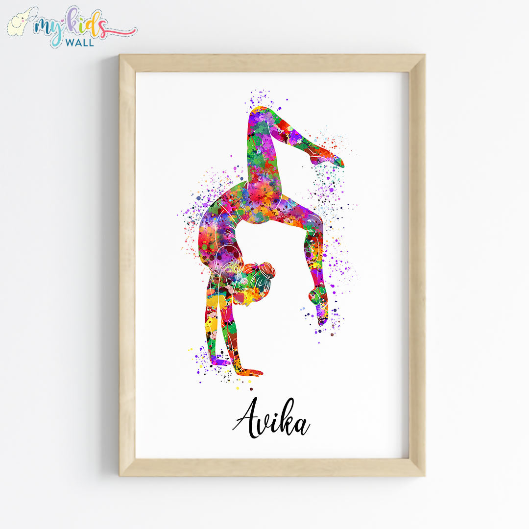 Gymnastics Girl Tumbling Personalised Wall Art Framed Wooden