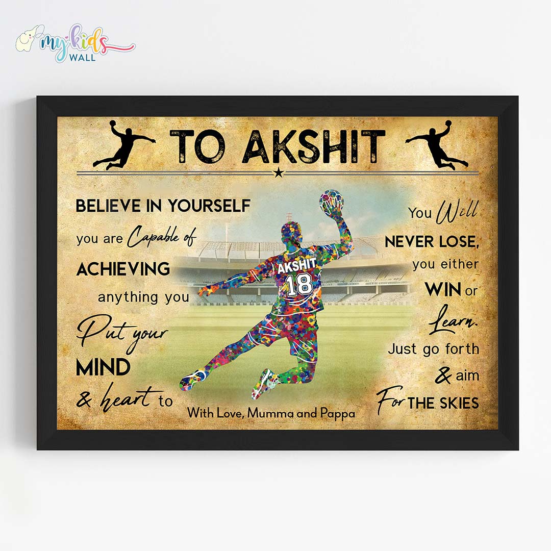 Handball Player Personalized Motivational Multicolor Wall Art (Framed)