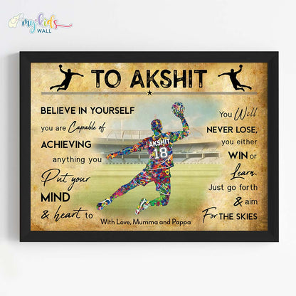Handball Player Personalized Motivational Multicolor Wall Art (Framed)