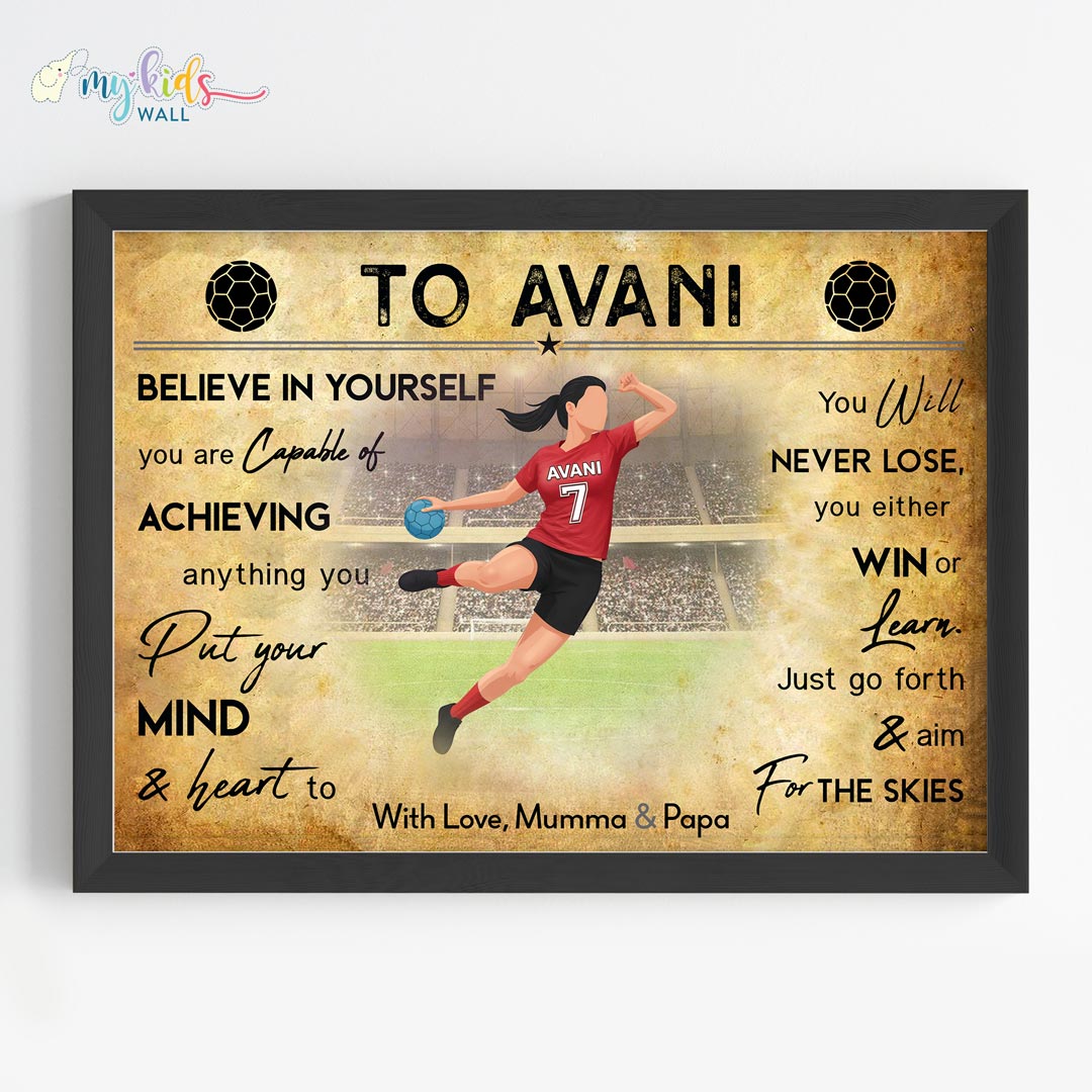 Handball Player Girl Personalized Motivational Wall Art (Framed)