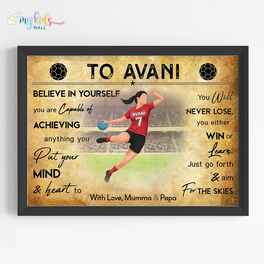 Handball Player Girl Personalized Motivational Wall Art (Framed)