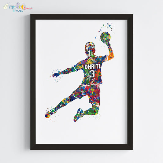 Handball Player Girl Multicolor Wall Art (Framed)