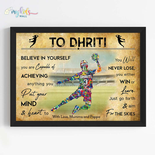 Handball Player Girl Personalized Motivational Multicolor Wall Art (Framed)