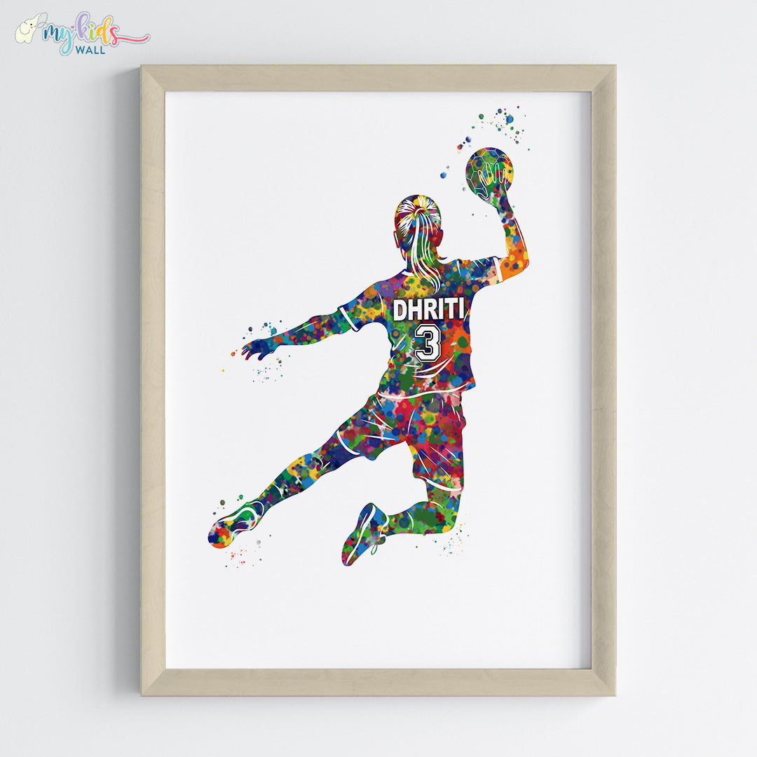 Handball Player Girl Multicolor Wall Art (Framed)