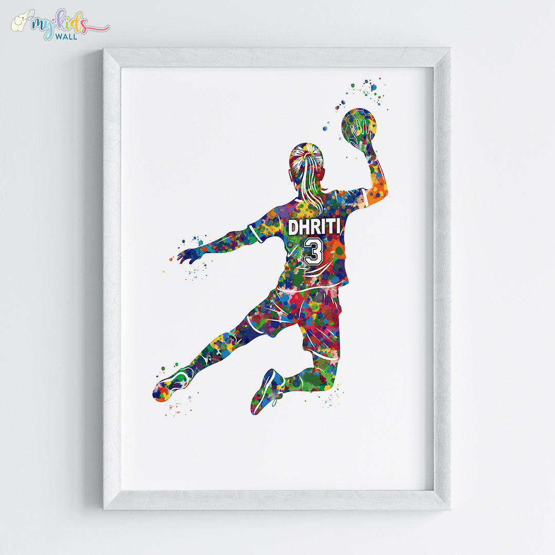 Handball Player Girl Multicolor Wall Art (Framed)