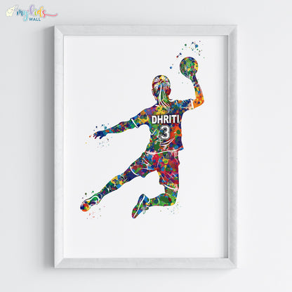 Handball Player Girl Multicolor Wall Art (Framed)