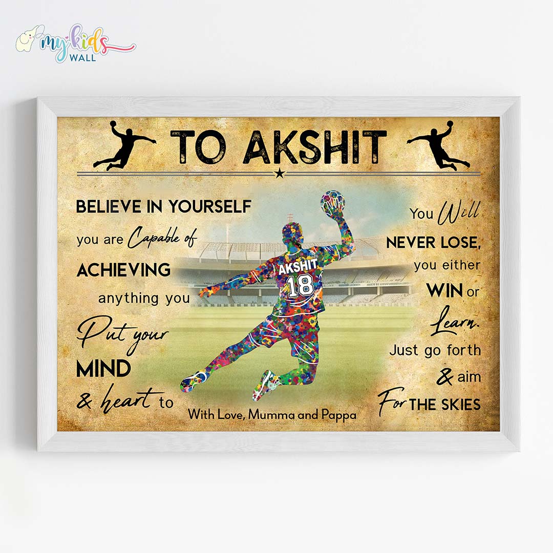 Handball Player Personalized Motivational Multicolor Wall Art (Framed)