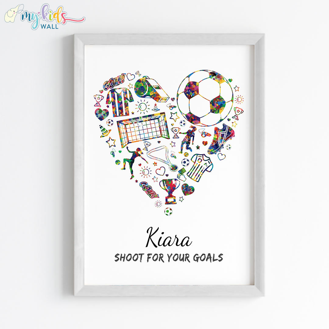 Heart of football Personalised Wall Art Framed White