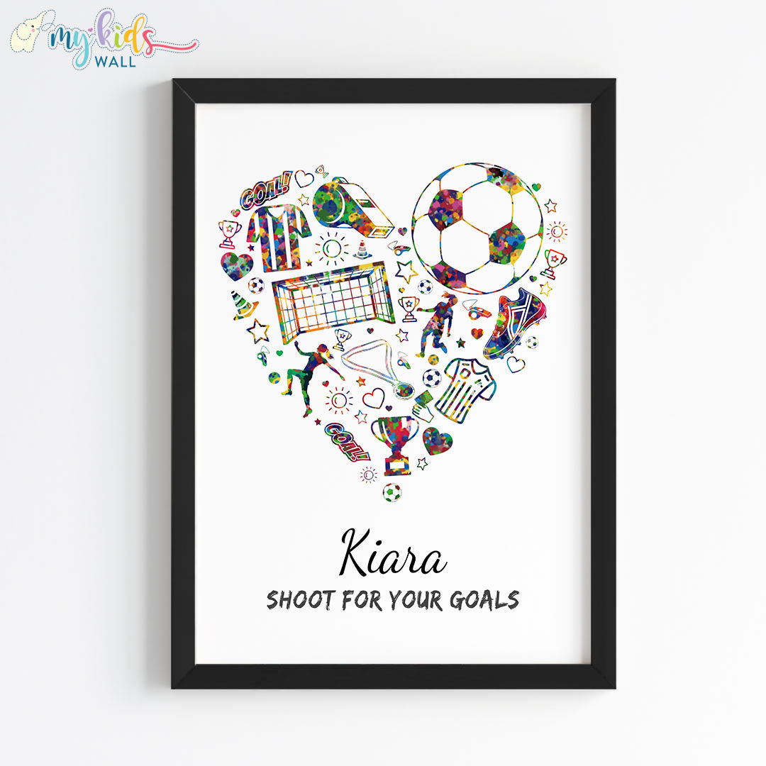 Heart of football Personalised Wall Art Framed Black