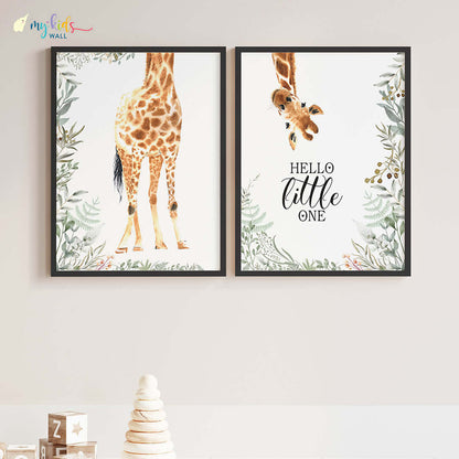 Inspirational upside down Giraffe set of 2 wall art black frame