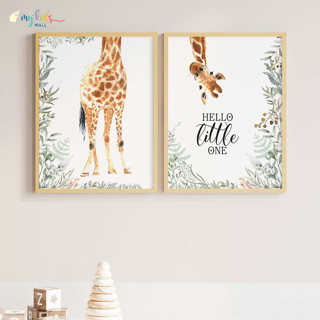 Inspirational upside down Giraffe set of 2 wall art wooden frame