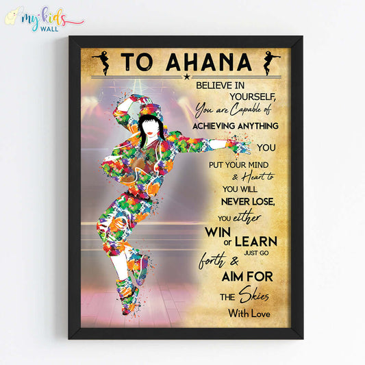 Motivational hip hop dancer wall art black frame