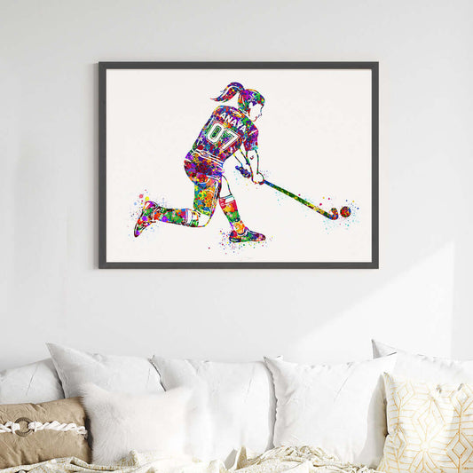 Multicolor hockey player girl wall art black frame