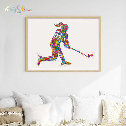 Hockey Player Girl Personalised Wall Art Big Frame Wooden