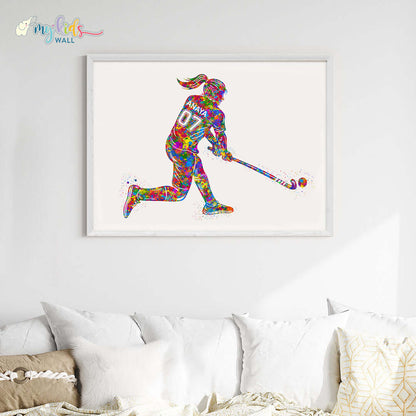 Hockey Player Girl Personalised Wall Art Big Frame White