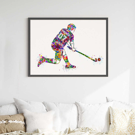 Multicolor hockey player boy wall art black frame