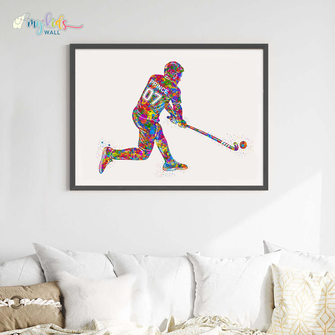 Hockey Player Personalised Wall Art Big Frame Black